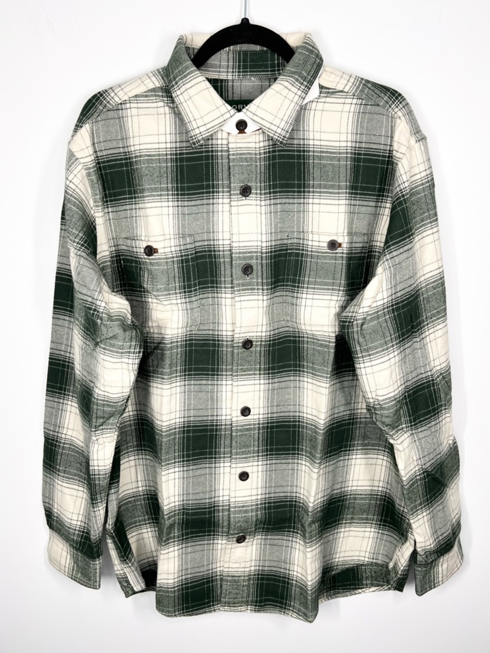 NWOT Orvis Perfect Flannel  Classic Fit Plaid Button Up Shirt Dark Pine Large